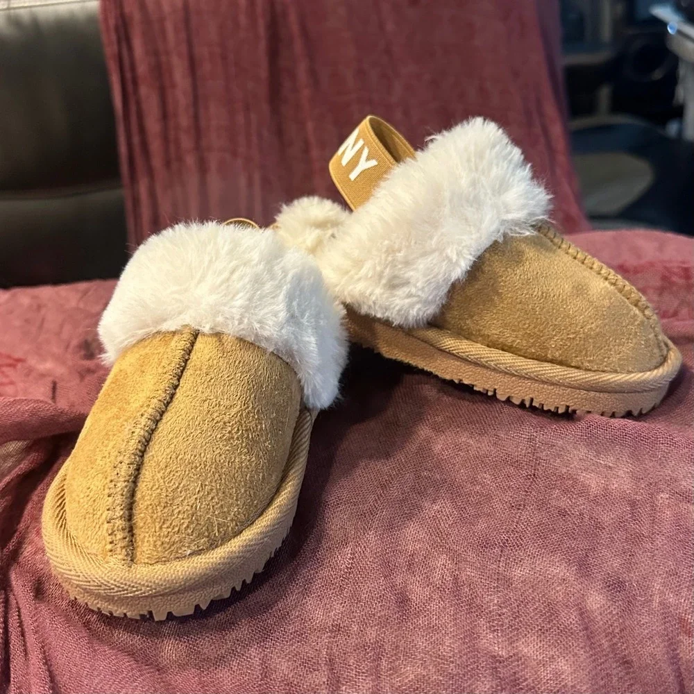 Nicole Miller New York Kids Chestnut Faux Suede Slingback Slippers NMNY Tan 7